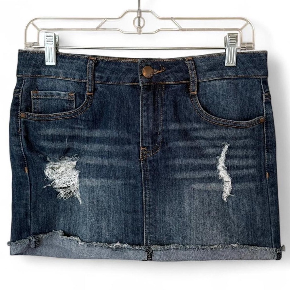 Vintage y2k Sz 5 Dollhouse Distressed Denim Mini Skirt